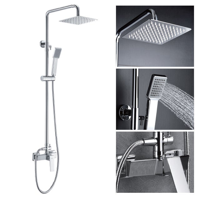 Columna de ducha con grifo monomando | Rociador Cuadrado acero inox. S.304 20x20 cm | Extraplano Antical Acabado Cromo
