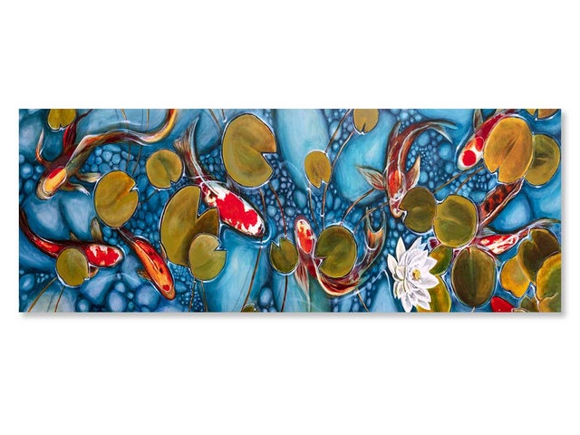 Tableau Carpe koi et nenuphar - 80x30cm - made in France
