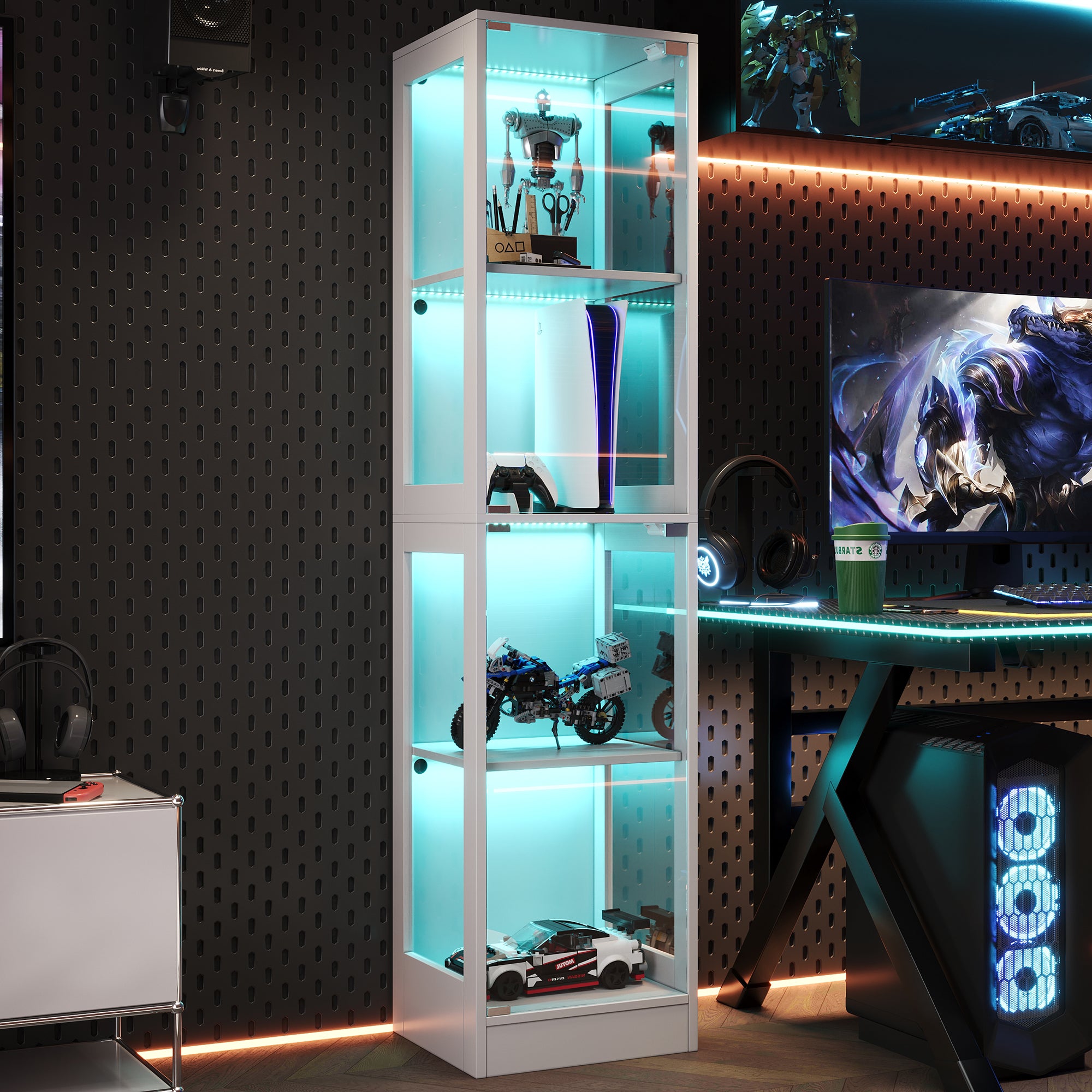 Witryna z 2 drzwiami - 40 x 35 x 170 cm - MDF i szkło - LED sterowane za pomocą aplikacji - Biała - 4