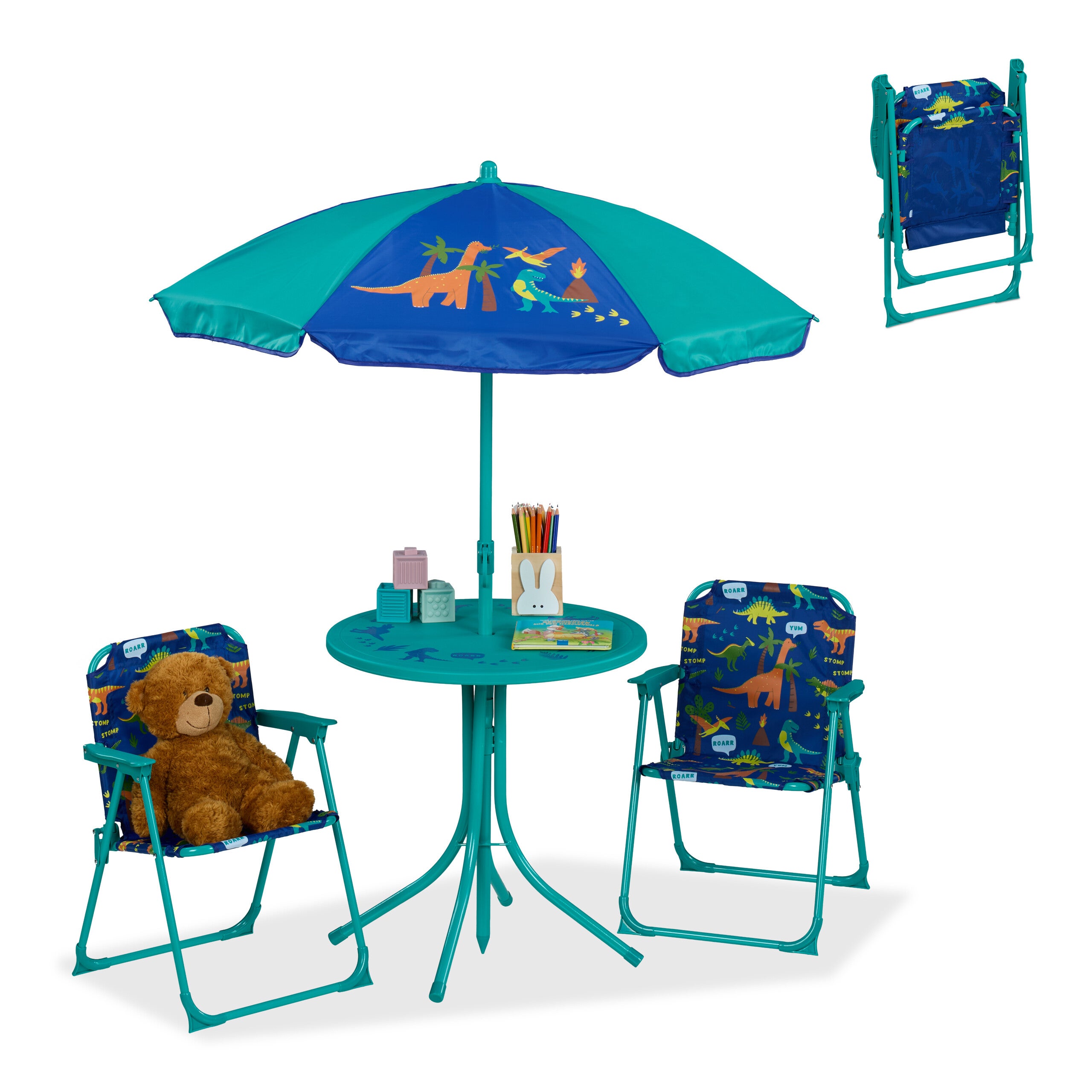 Relaxdays Tables et chaises enfants, pliable, tabouret avec rangement, dessin, chambre, jaune