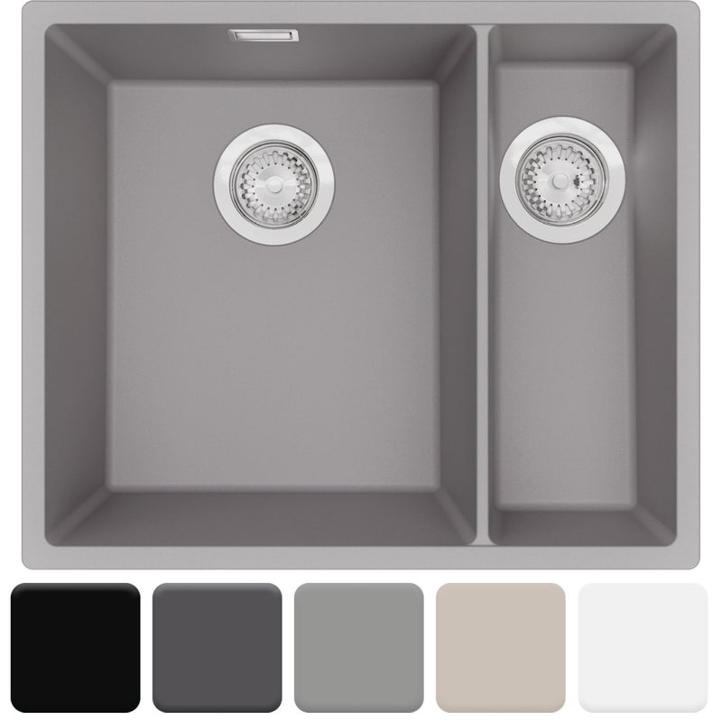 Zlewozmywak podblatowy 56x47cm, do szafki od 60cm + Syfon - Agate Szary STONESTYLE