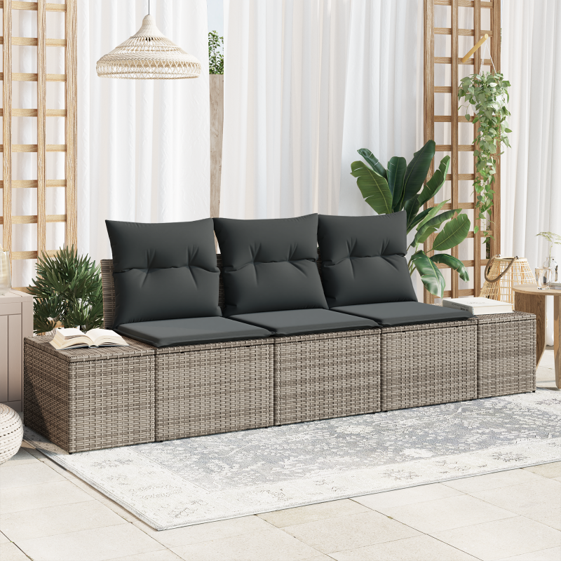 Zestaw Sof z poduszką 3 pcs Szary polirattan vidaXL