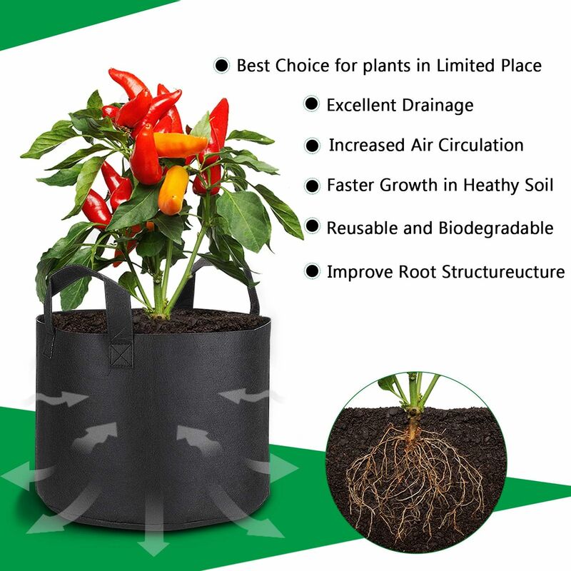 5 X Sacs de Plantes,Sacs de Culture de 5 gallons de Pots en Tissu Non tissé Haut de Gamme et Respirants avec poignées pour dragage et Plantation - 5