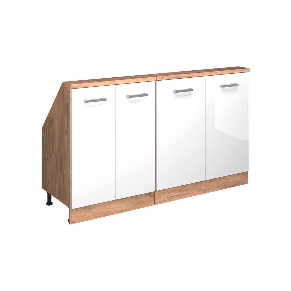 Vicco Szafka kuchenna na dach skośny R-Line, Biały wysoki połysk, 140 cm Zestaw 2 sztuk