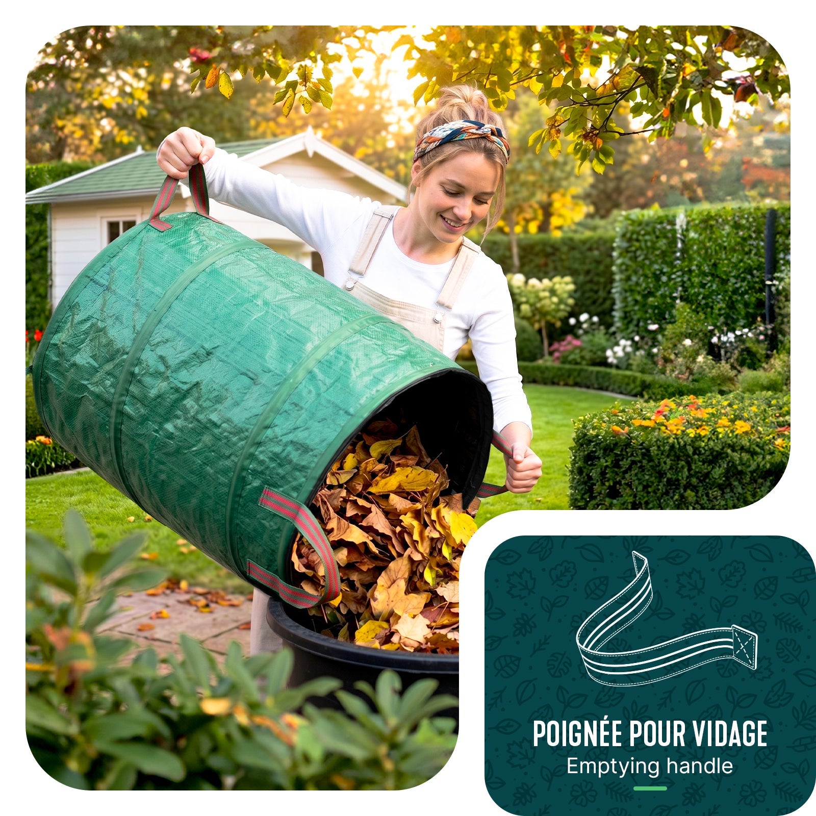 VOUNOT® 3 x 100L Borsa da Giardino per Foglie, Sacchi da Giardinaggio Pop Up, Sacco per Rifiuti da Giardino con Maniglie - 5