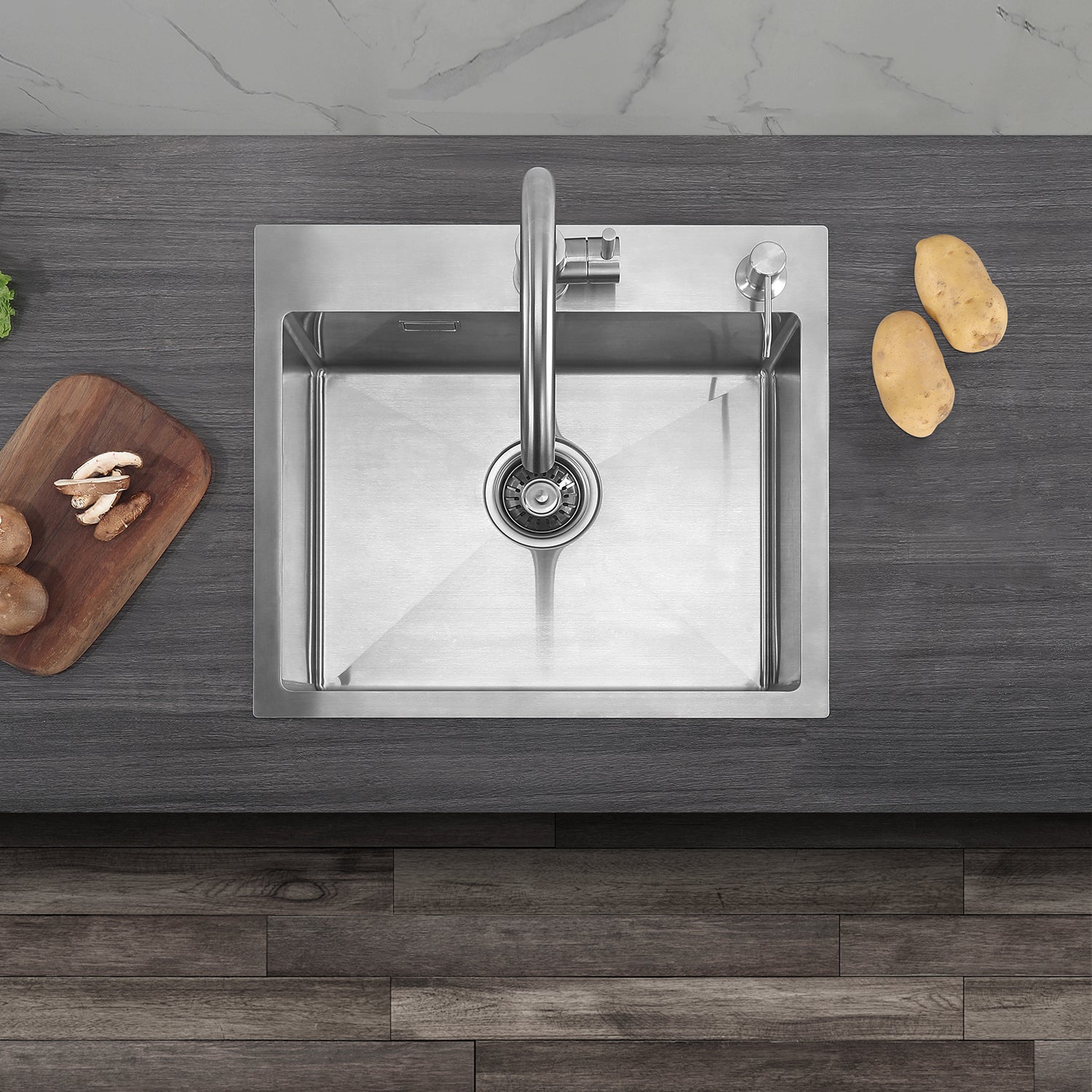 Cecipa max Évier de Cuisine 1 Bac, Évier de Cuisine 50 x 45 x 18,5 cm, Évier de Cuisine Carré Inoxydable Brossé,EU Modèle - 2