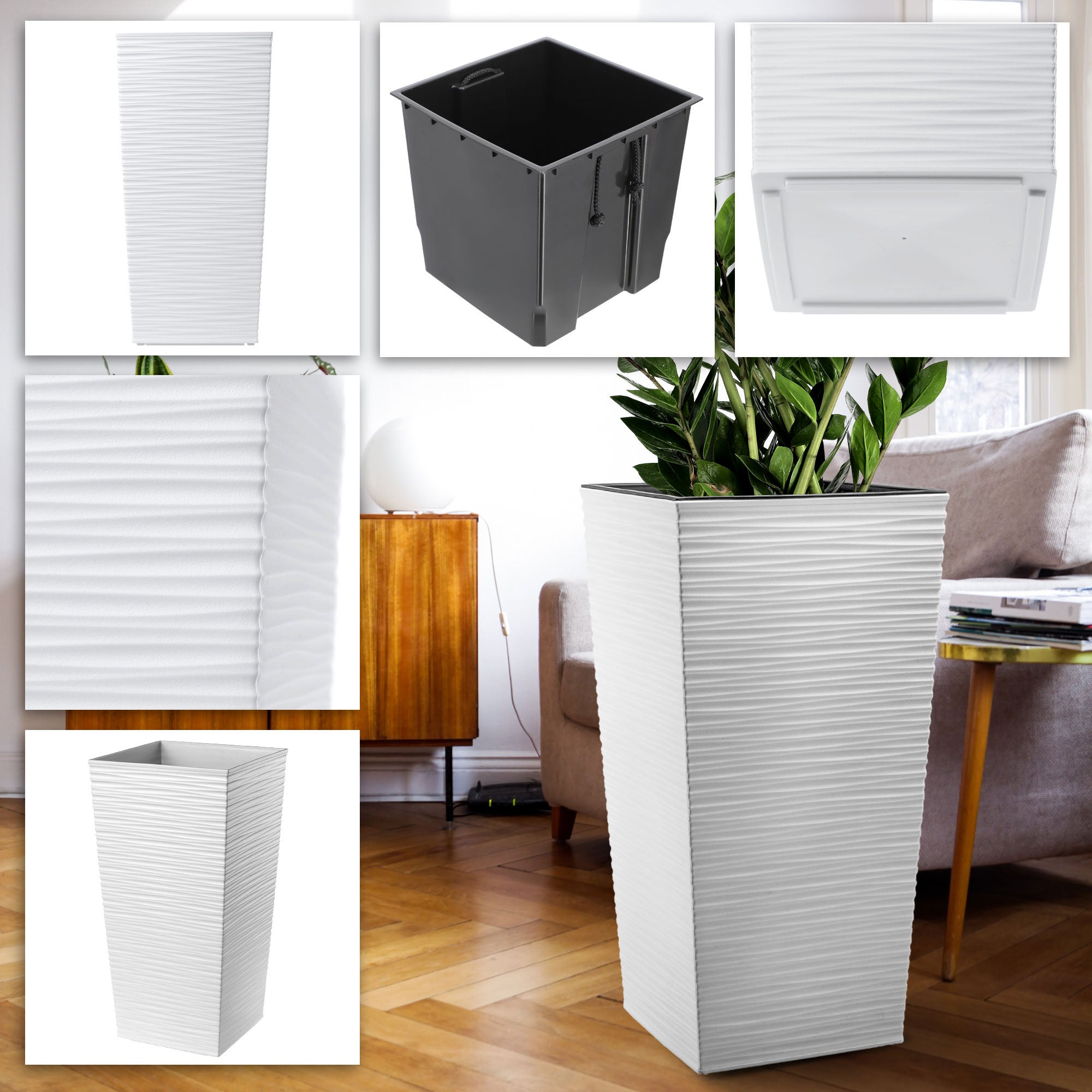 KADAX Vaso da fiori alto, grande fioriera in plastica per decorazione interna ed esterna (Bianco, Set di 3: 36 cm, 46,5 cm, 57,5 ​​cm) - 5