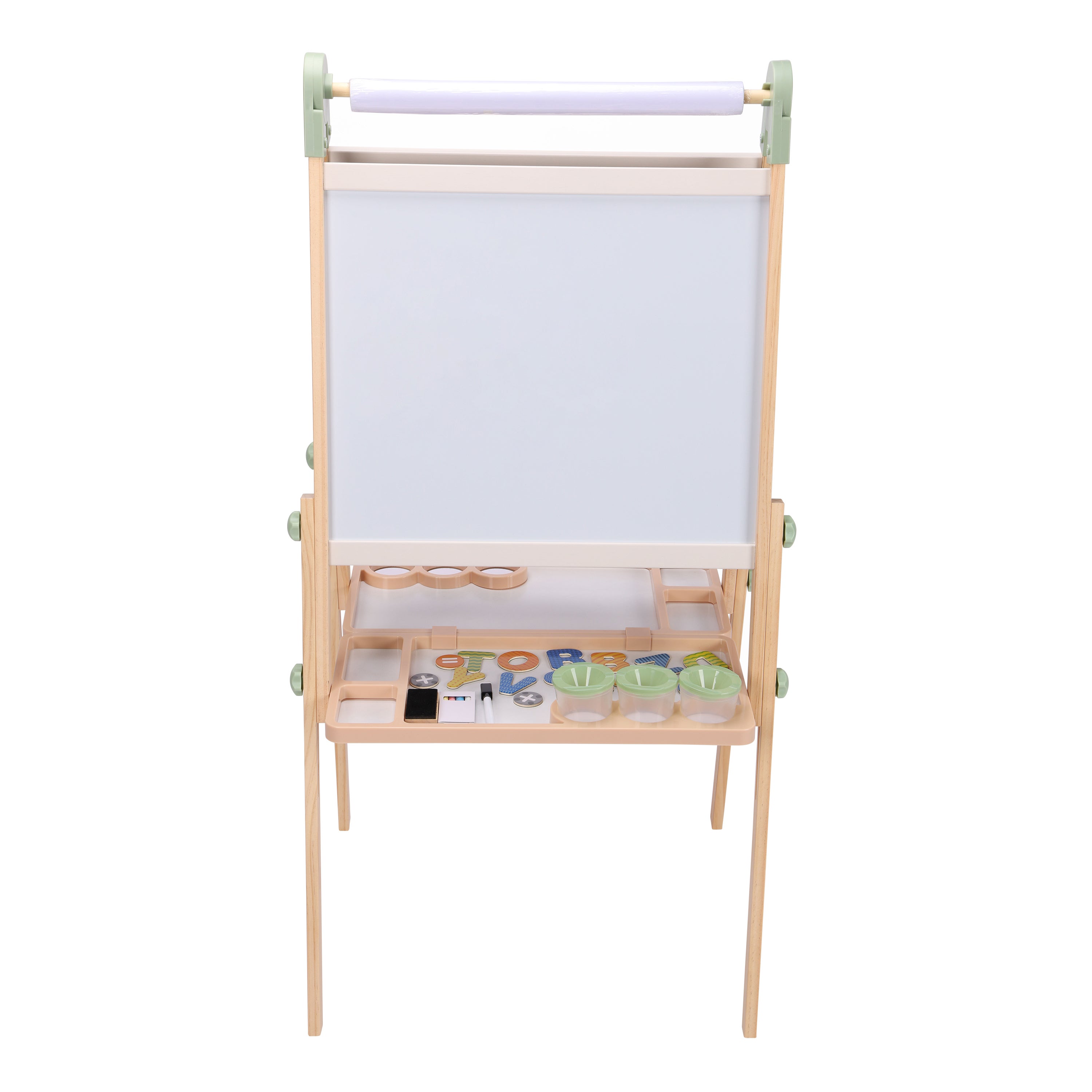 Sunny Luna Chevalet pour enfants en bois, beige | Double face : tableau blanc/noir | Tableau magnétique, rouleau de papier, gobelet, aimants, craies, - 7