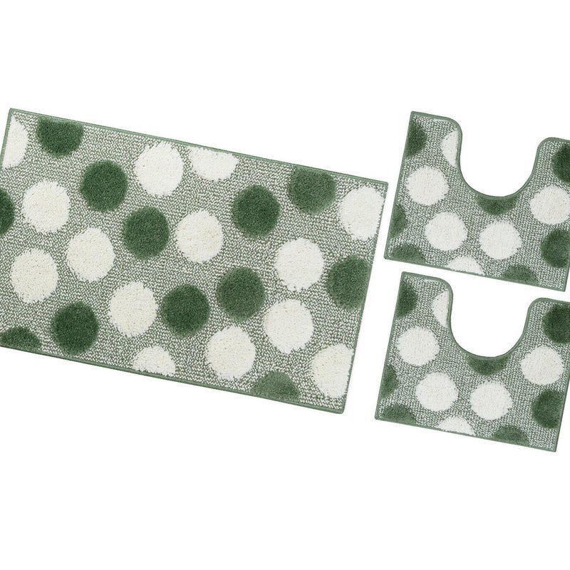 Zestaw 3 Kropki Zielonych Dywaników łazienkowych Girowater Miękki Chłonny Antypoślizgowy