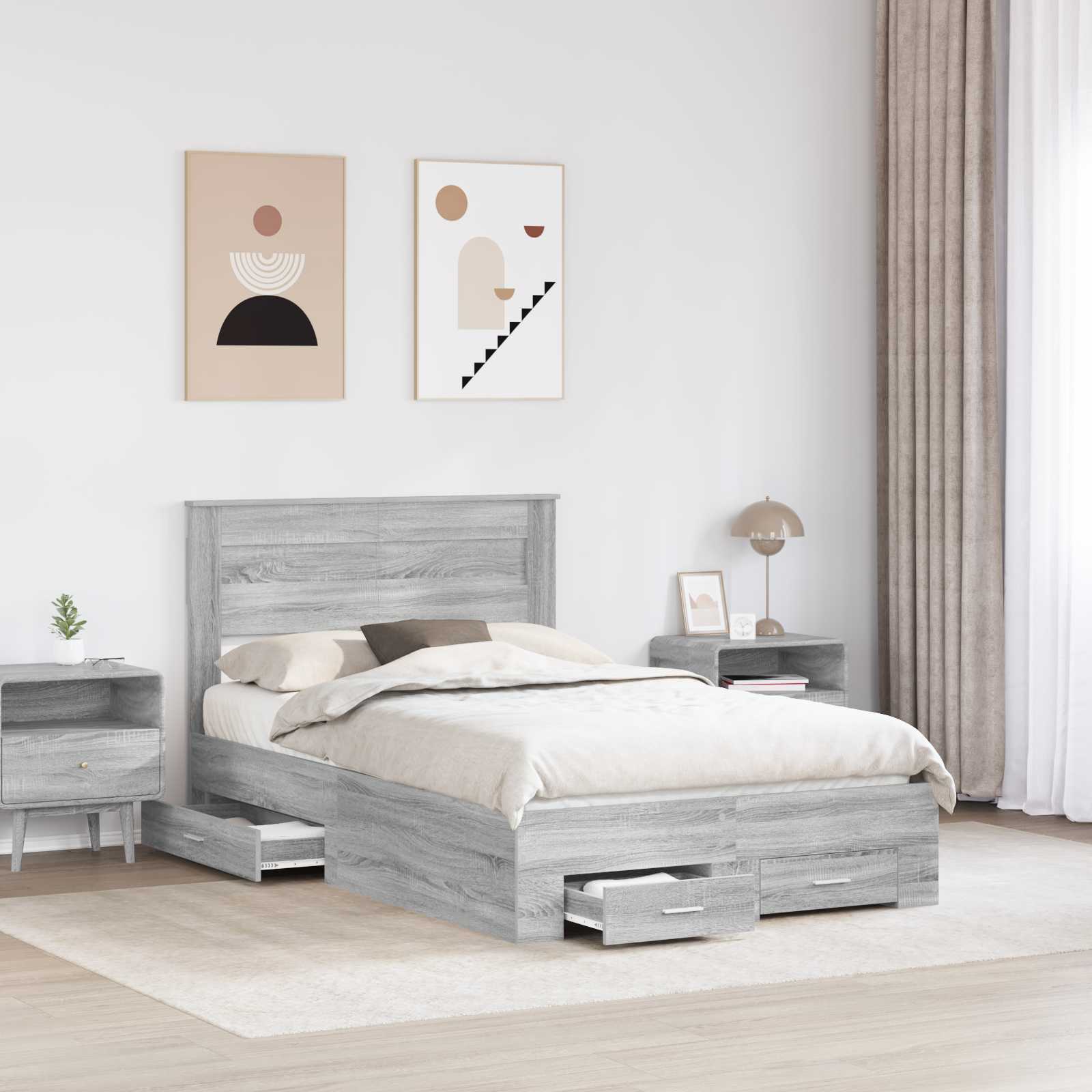 Cadre de lit Gris 120 x 190 cm Bois d'ingénierie - 3