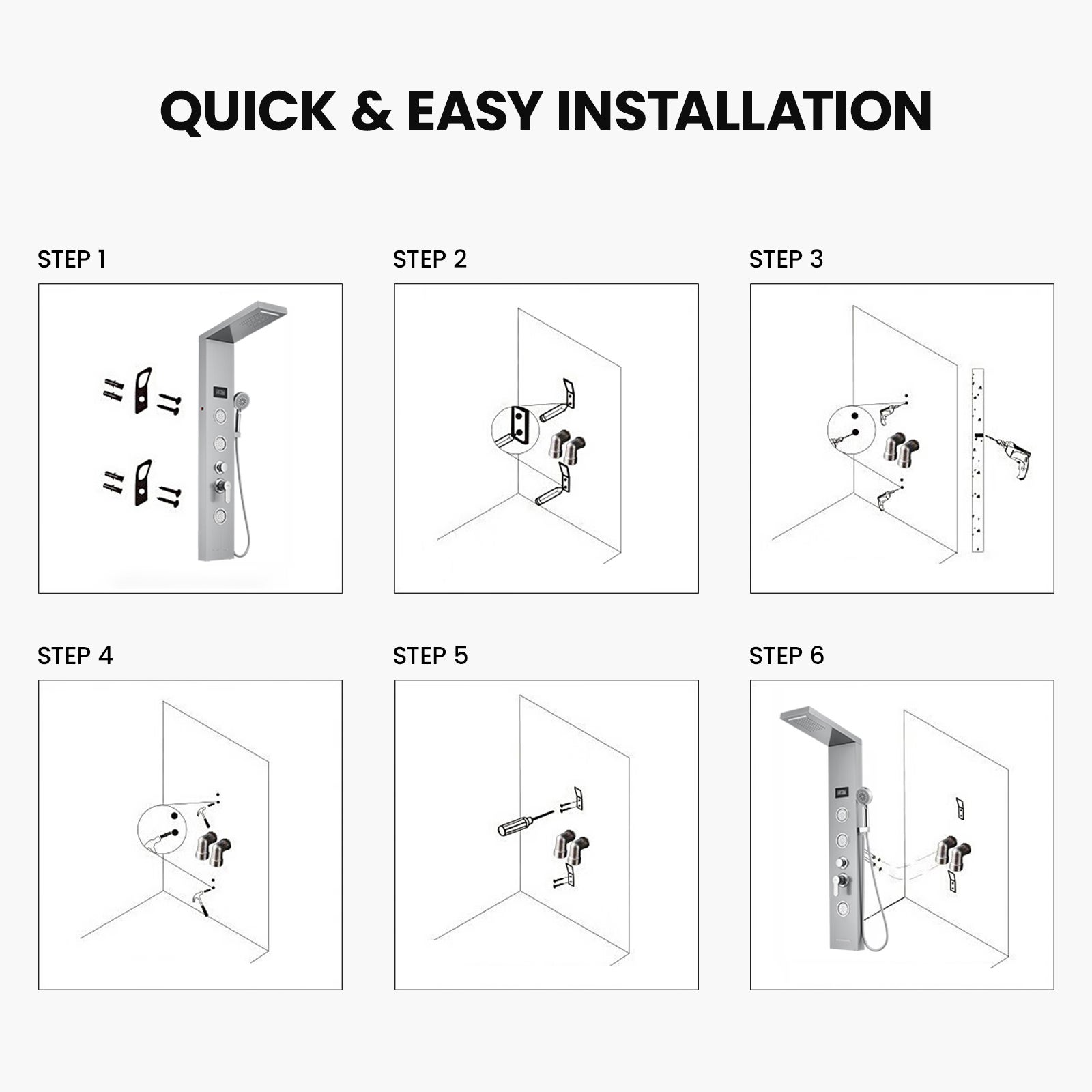 Panneau Douche AuraLum Max Colonne Douche Hydromassante LED Panneau de Douche en Acier Inox Brossé avec 3 Jets de Massage pour Salle bain,EU Modèle - 7