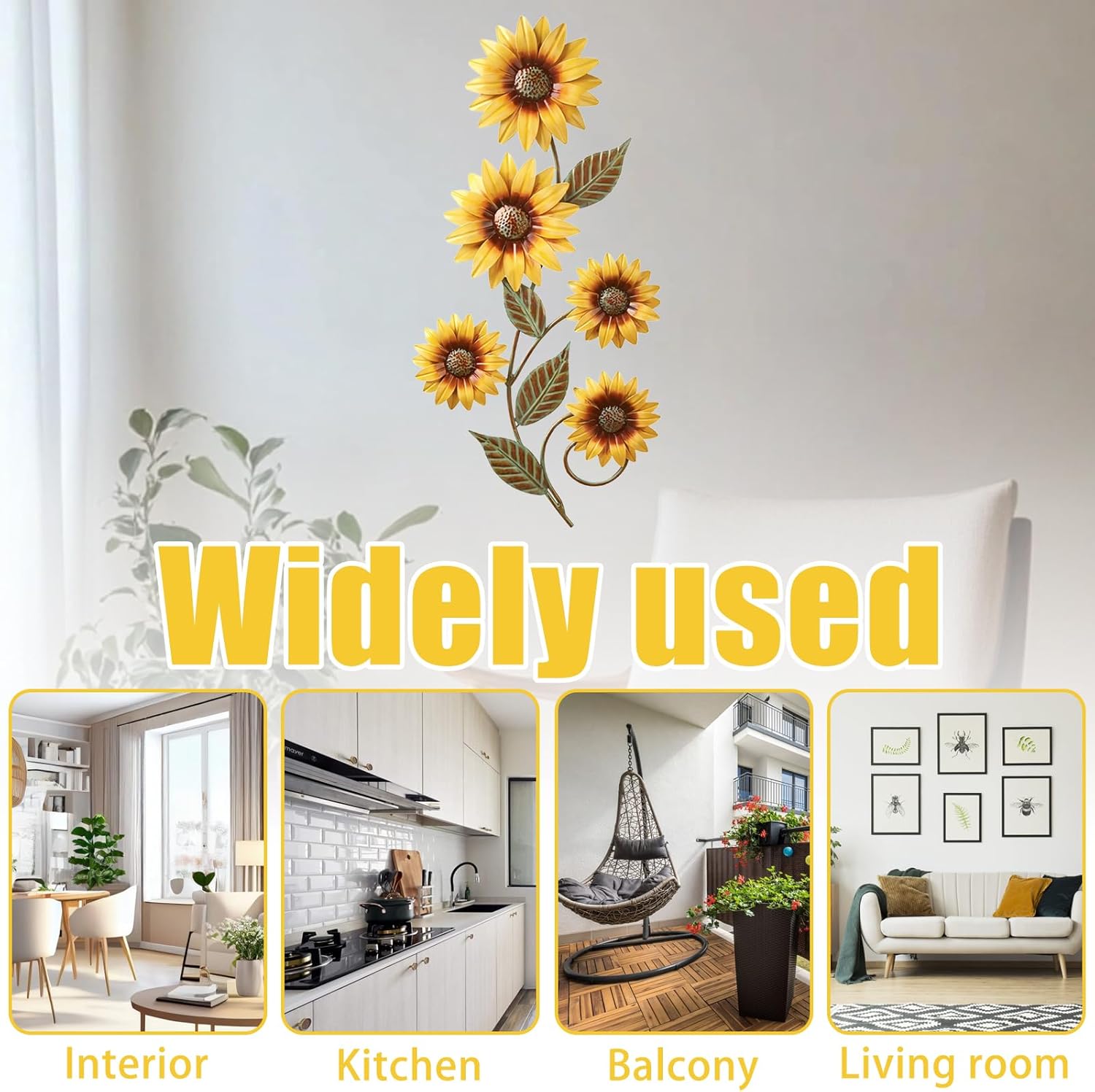 Décoration Murale de Fleur en Métal,Tournesol Decoration Murale Jardin Exterieur,Pour Intérieur ou Extérieur,Maison,Jardin,Cour,Terrasse,Clôture - 3