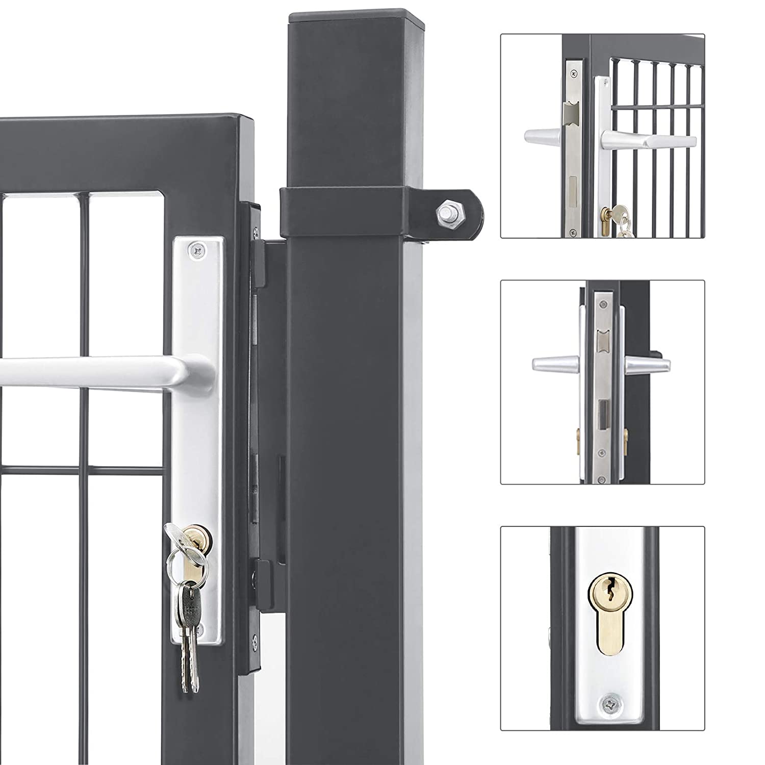 Songmics portillon en acier galvanisé, portail de clôture, porte de jardin, 106 x 170 cm (l x h), gris - 4
