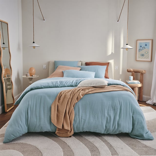 Housse de couette unie en gaze de coton, TENDRESSE