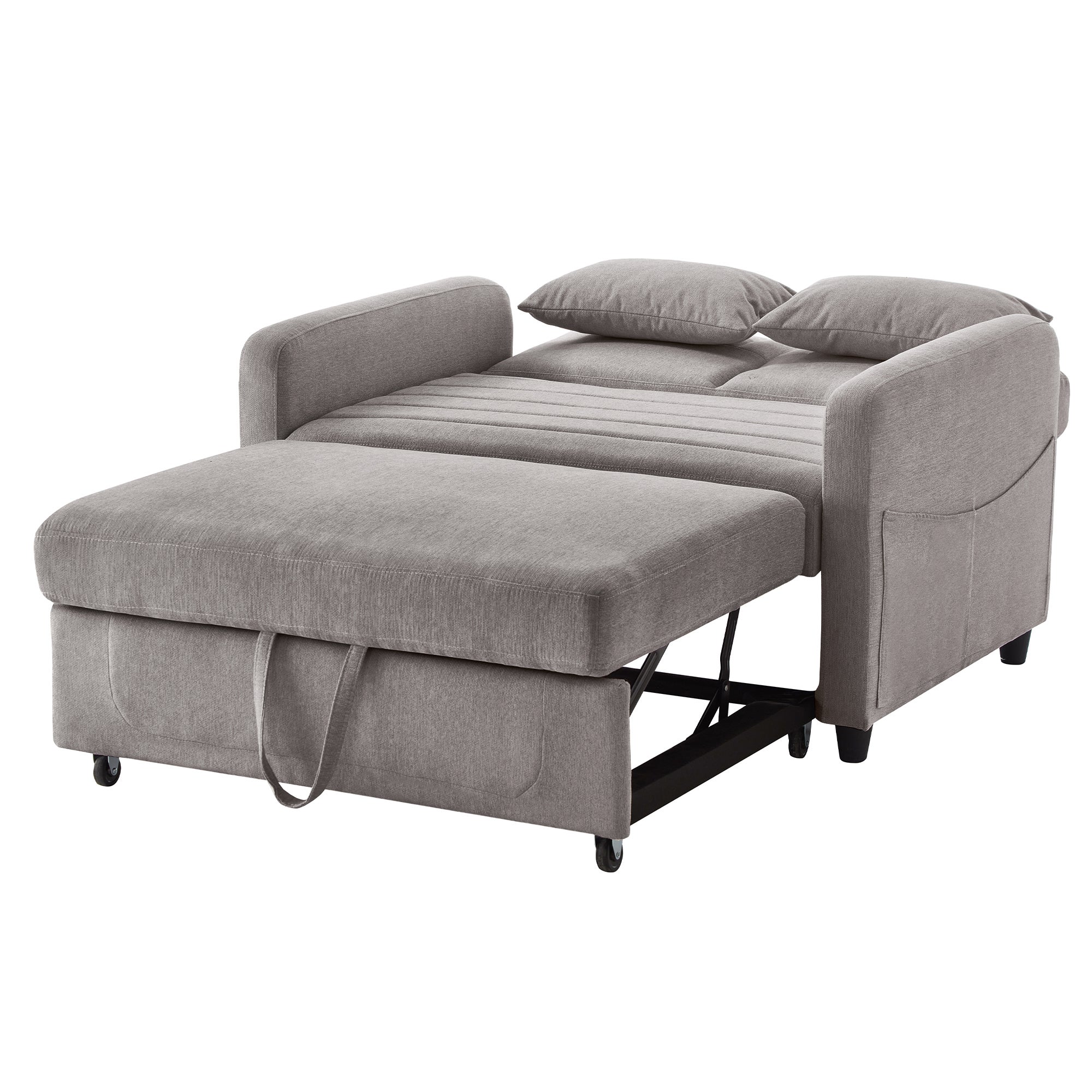 Sofa dwuosobowa z funkcją spania 114 x 77 x 82,5 cm - oparcie regulowane w 3 poziomach - tkanina bawełniano-lniana - szara - 8