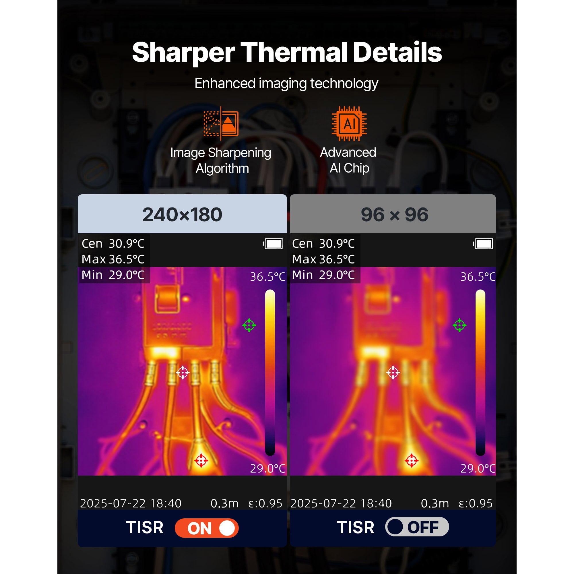 Telecamera termica SucceBuy con risoluzione a infrarossi 96x96 pixel, visione 2 MP, frequenza di aggiornamento 25 Hz, temperatura -20 °C a 550 °C - 2