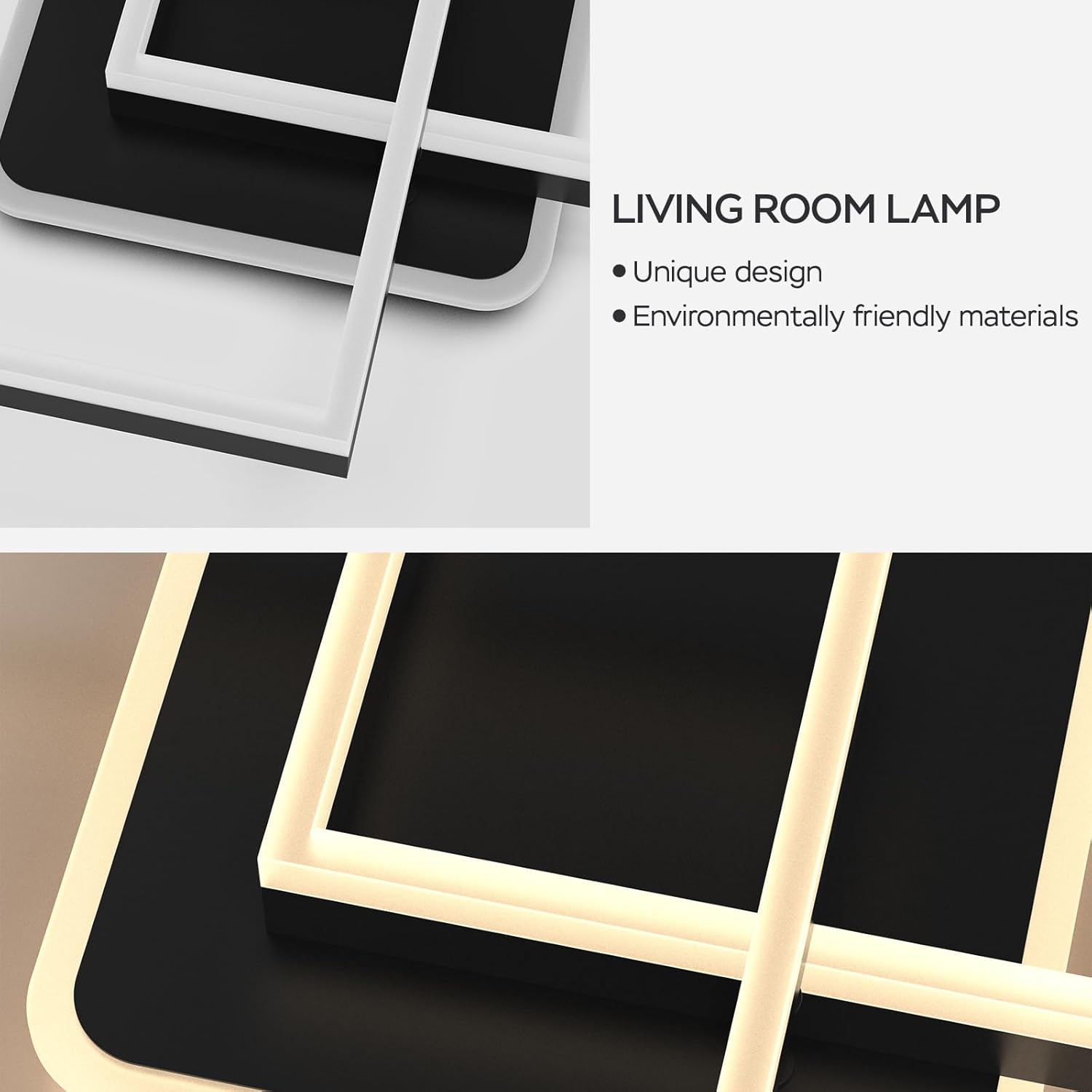 Plafonnier LED Anten, style moderne, pour salon et chambre, 40W, avec télécommande, intensité variable en continu 3000-6500K, noir - 7