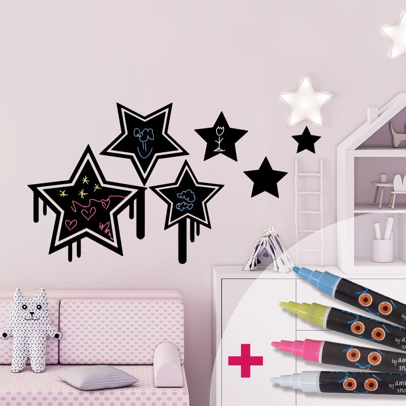 Adesivo lavagna stelle dei graffiti + 4 gessi liquidi - Sticker adesivo - adesivi murali - 25x30cm - 3