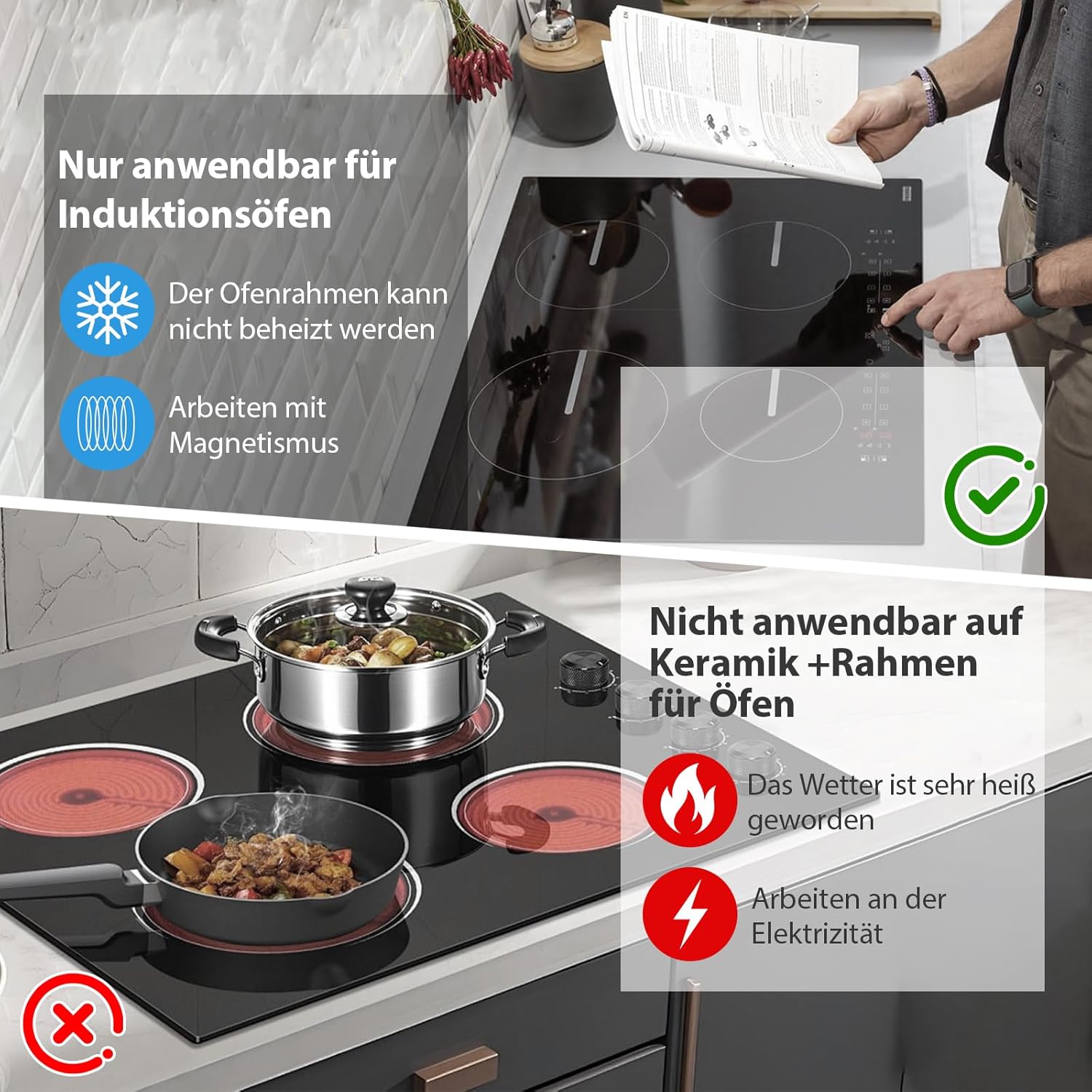 Lot de 5 tapis de protection pour induction, 0,7 mm, plaque à induction, revêtement à induction, résistant à la chaleur jusqu'à 300 °C, couvercle - 5