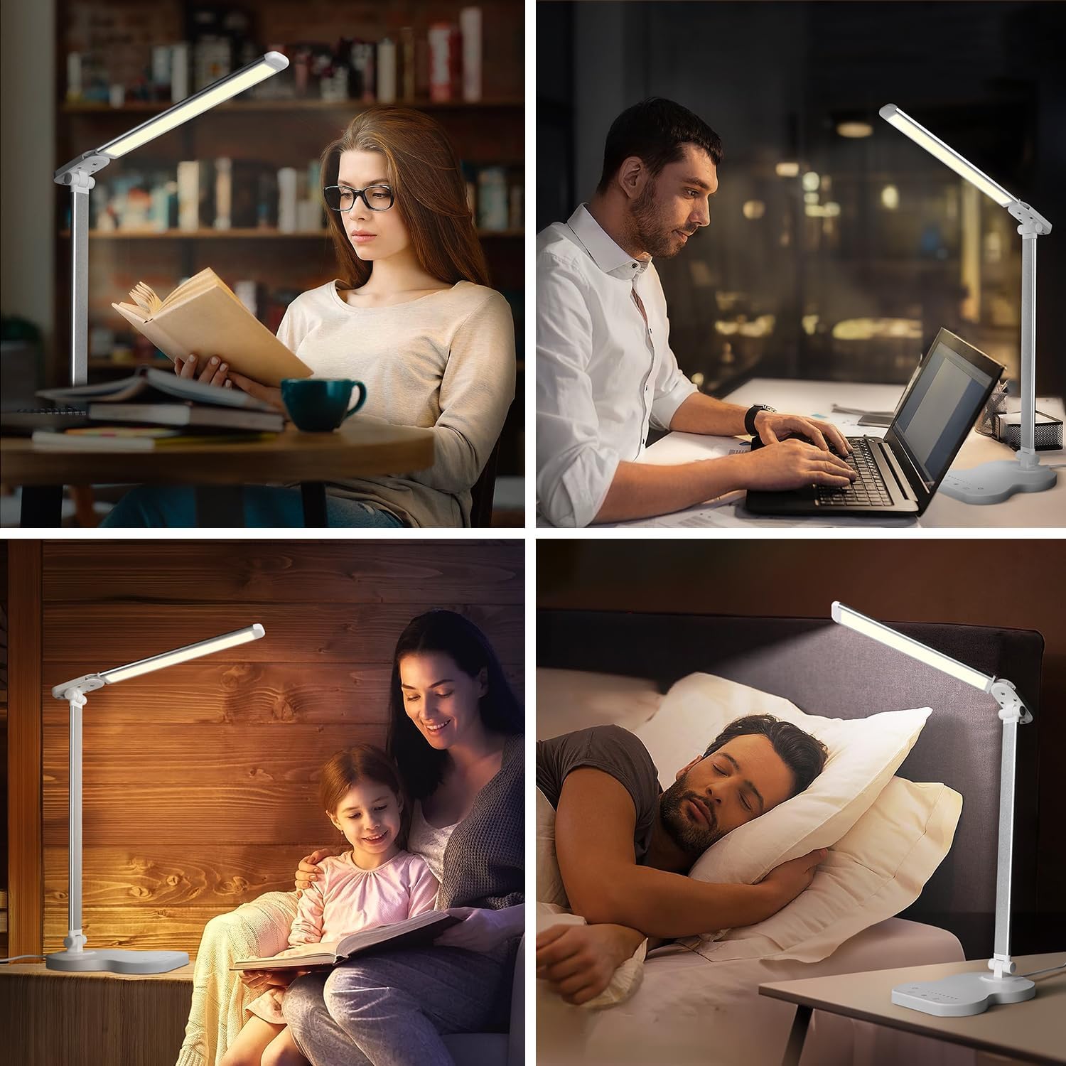 Lámpara de escritorio LED con 5 colores y 10 niveles de brillo, lámpara de lectura con temporizador de 45 minutos, lámpara de mesa LED táctil - 7