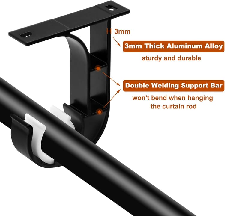 4 Staffe Per Tende Da Soffitto In Alluminio – Supporto Robusto Con Viti E Tasselli, Per Bastoni Da 25-28 Mm, Design Moderno Nero