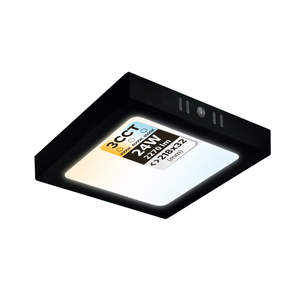 Plafon LED 24W 2270lm 3CCT 21,8cmx21,8cm IP20 kwadratowy czarny SELENA HOROZ.