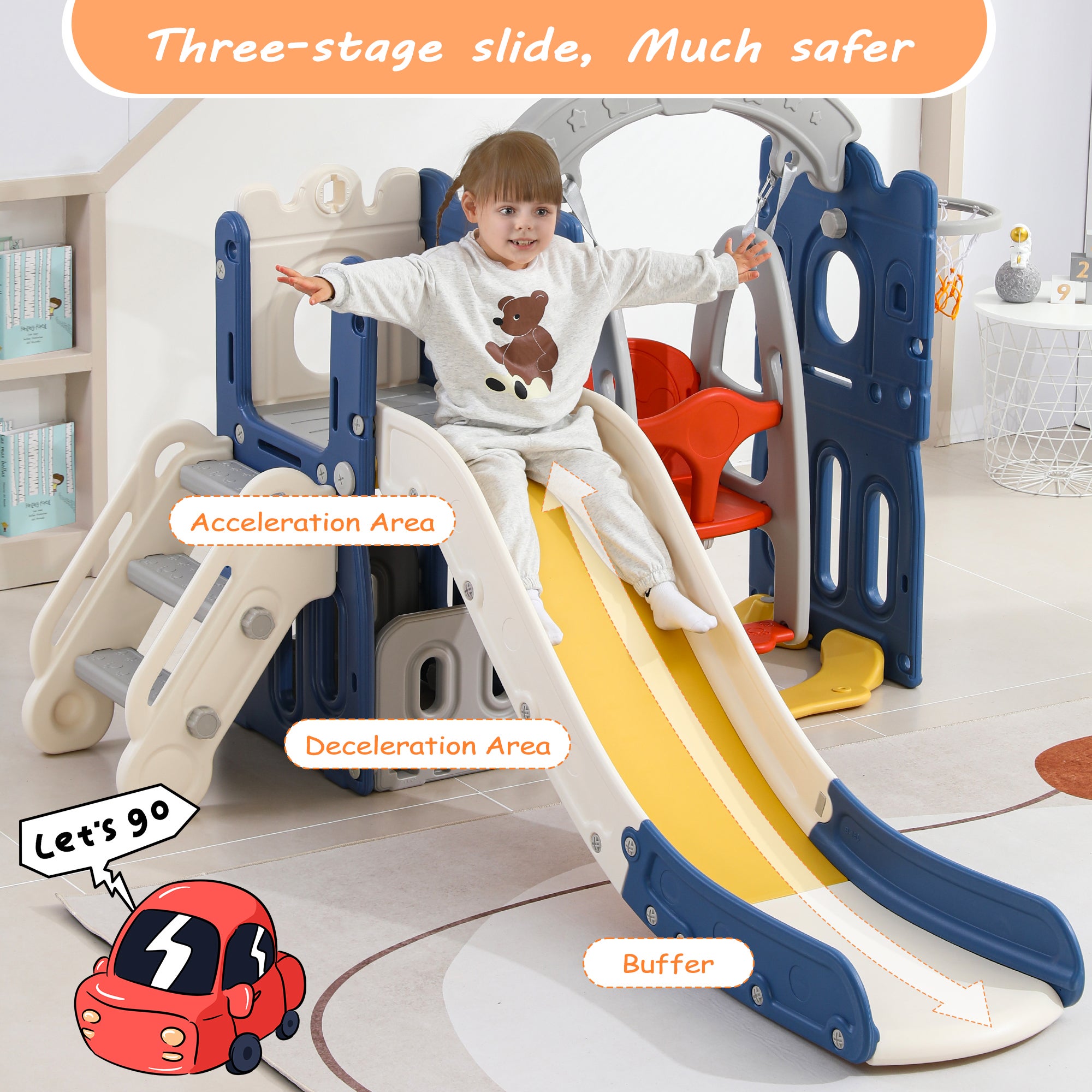 Toboggan et jouets d'escalade pour enfants 5 en 1, rangement , balançoire, cadre de basket-ball en PEHD (les balles océaniques ne sont pas incluses) - 5
