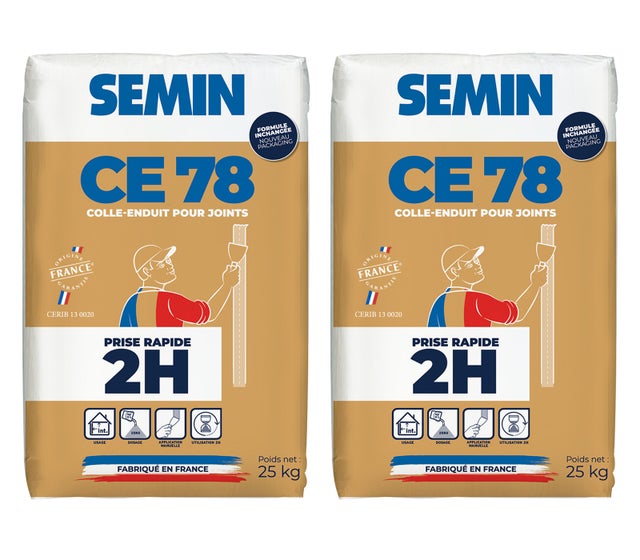 Enduit pour Joints de Plaques de Plâtre CE 78 2 Heures Semin, Intérieur, Sac de 25 kg (lot de 2)