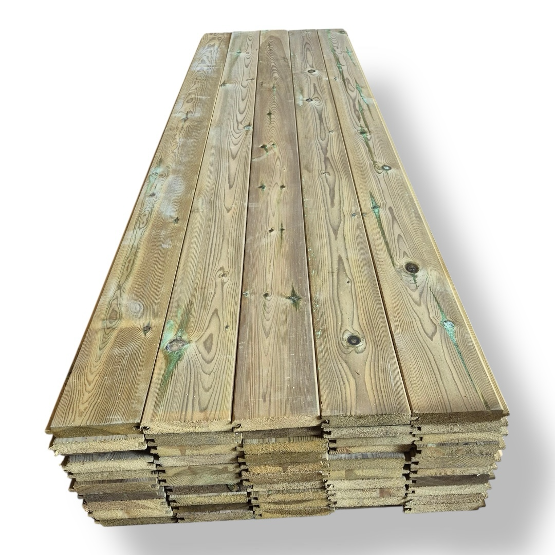 Lot de 10 lames (2,52 m²/carton) bardage à rainure et languette en pin traité autoclave, 2 côtés biseautés, 21x120x2100 mm - 7