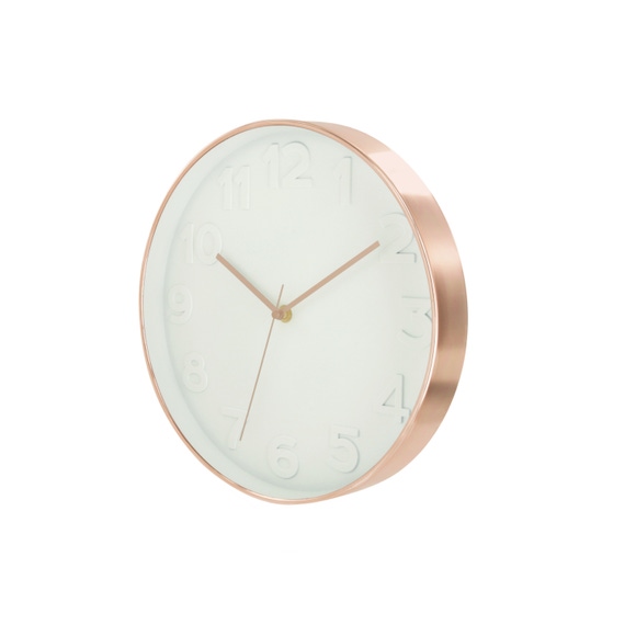 Horloge Ronde 30.5cm Blanche Cuivree