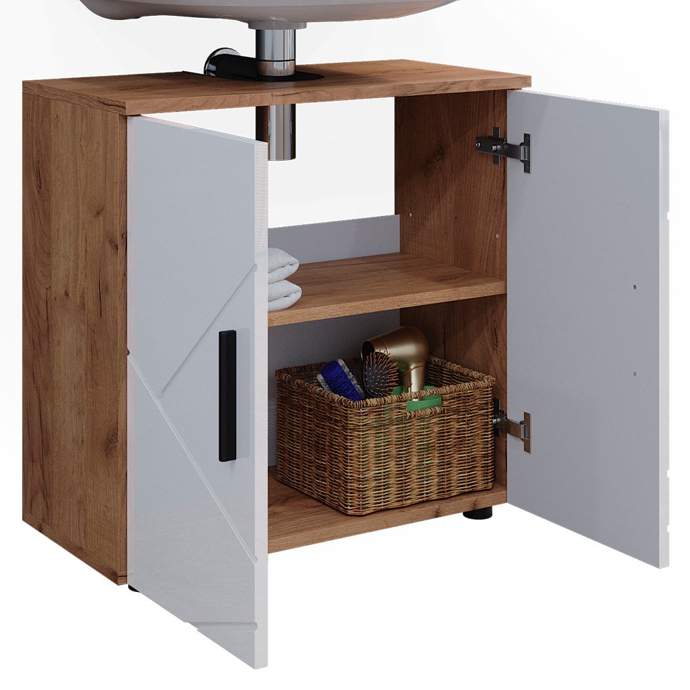 Vicco Meuble sous vasque simple Irma, Blanc brillant/Chêne doré, 60x59cm - 6