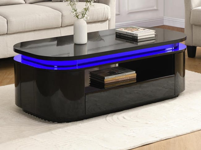 Mesa De Centro 4 En 1 Ajustable Con LED - Incluye 2 Cajones, 2 Taburetes Y Espacio Oculto (100x50x45 Cm, Carga 50 Kg)
