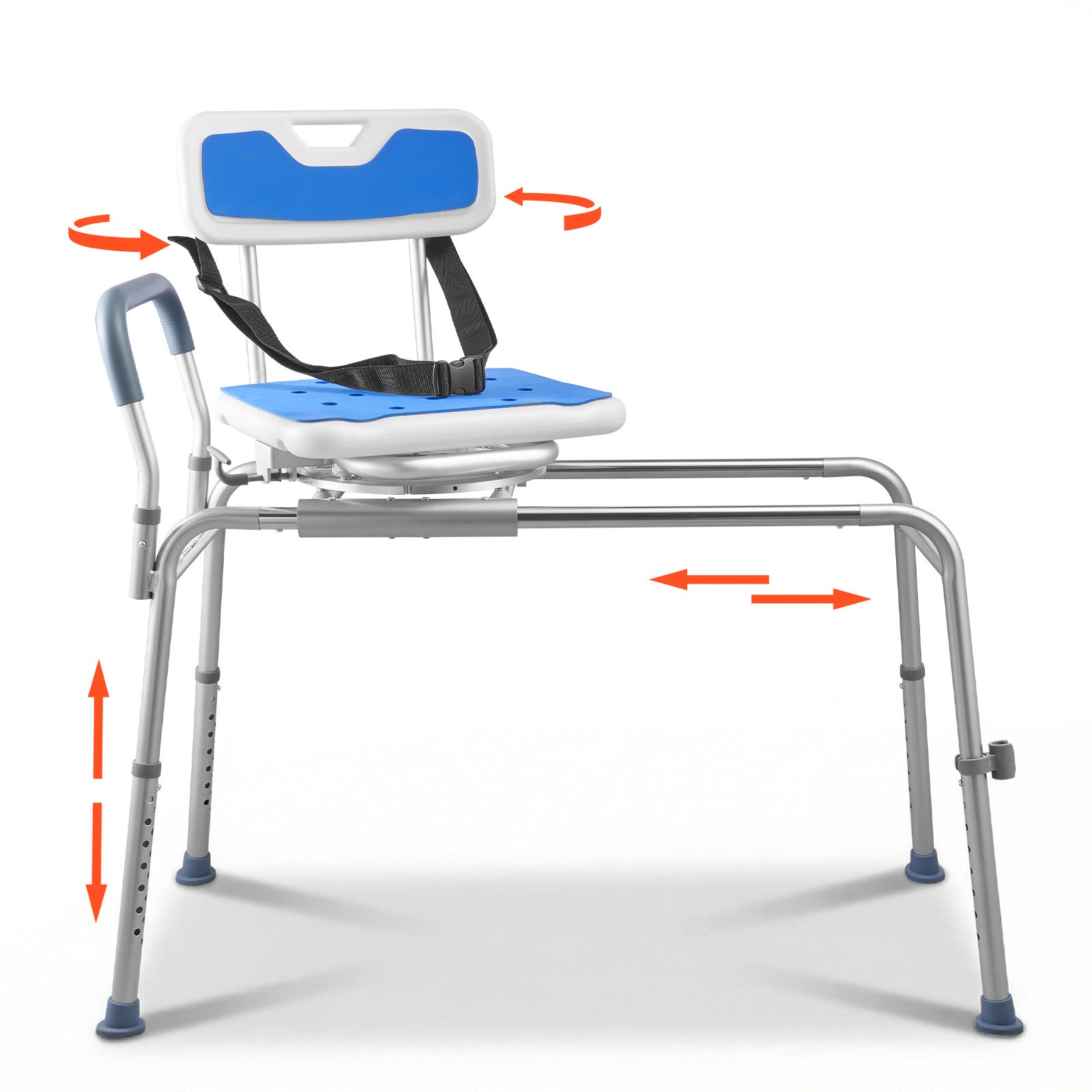 Scaun de baie glisant VEVOR, scaun pivotant pentru transfer în baie, capacitate 180 kg, înălțime reglabilă, pentru adulți, cotiere și spătar