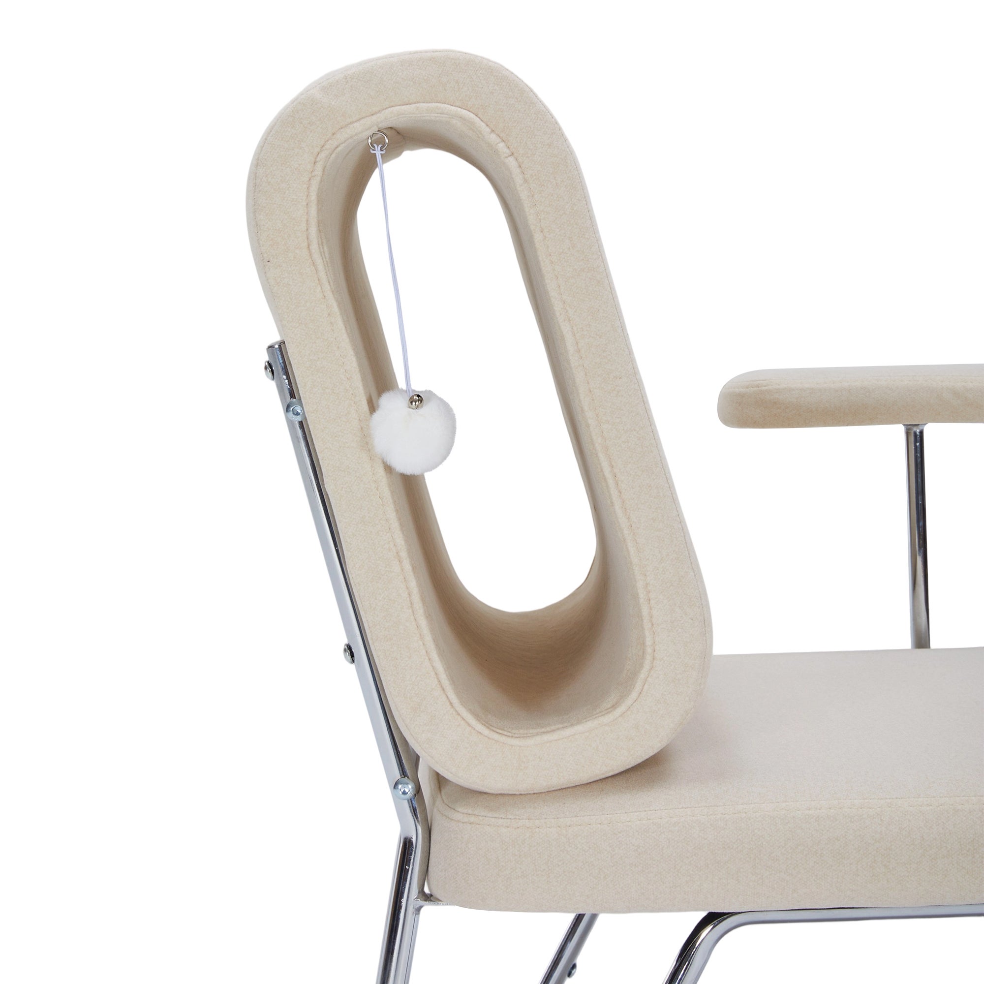 Chaise de bureau 57x58x89cm, siège large, Dossier ergonomique, niche pour chat intégrée, Tissu+Acier+Bois, Beige - 6
