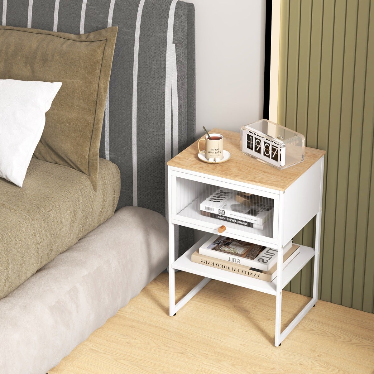 Table De Chevet à 3 Niveaux, Table D'appoint Chevet Simple, 40x40x61cm