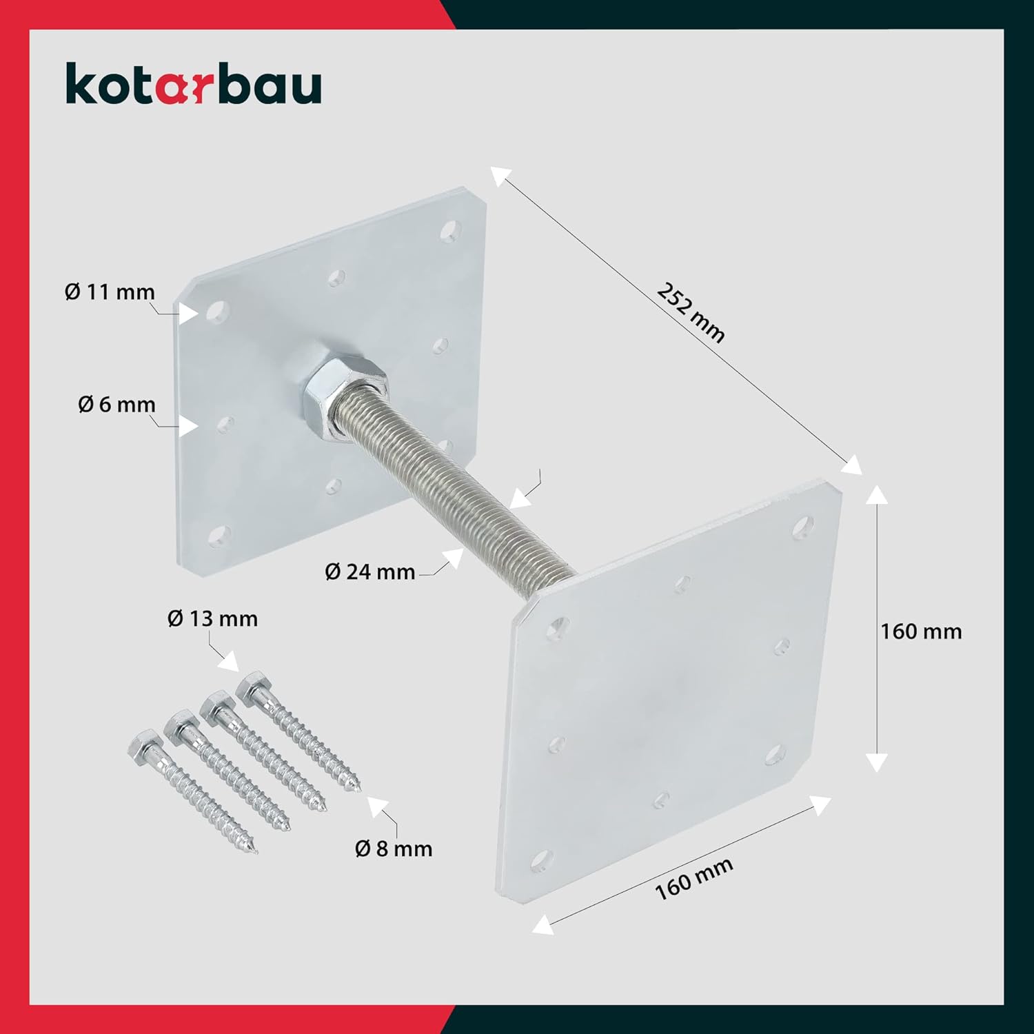 Support de Poteau à Visser 160x160x250 mm en Acier Galvanisée - Pied de Poteau - KOTARBAU - 5