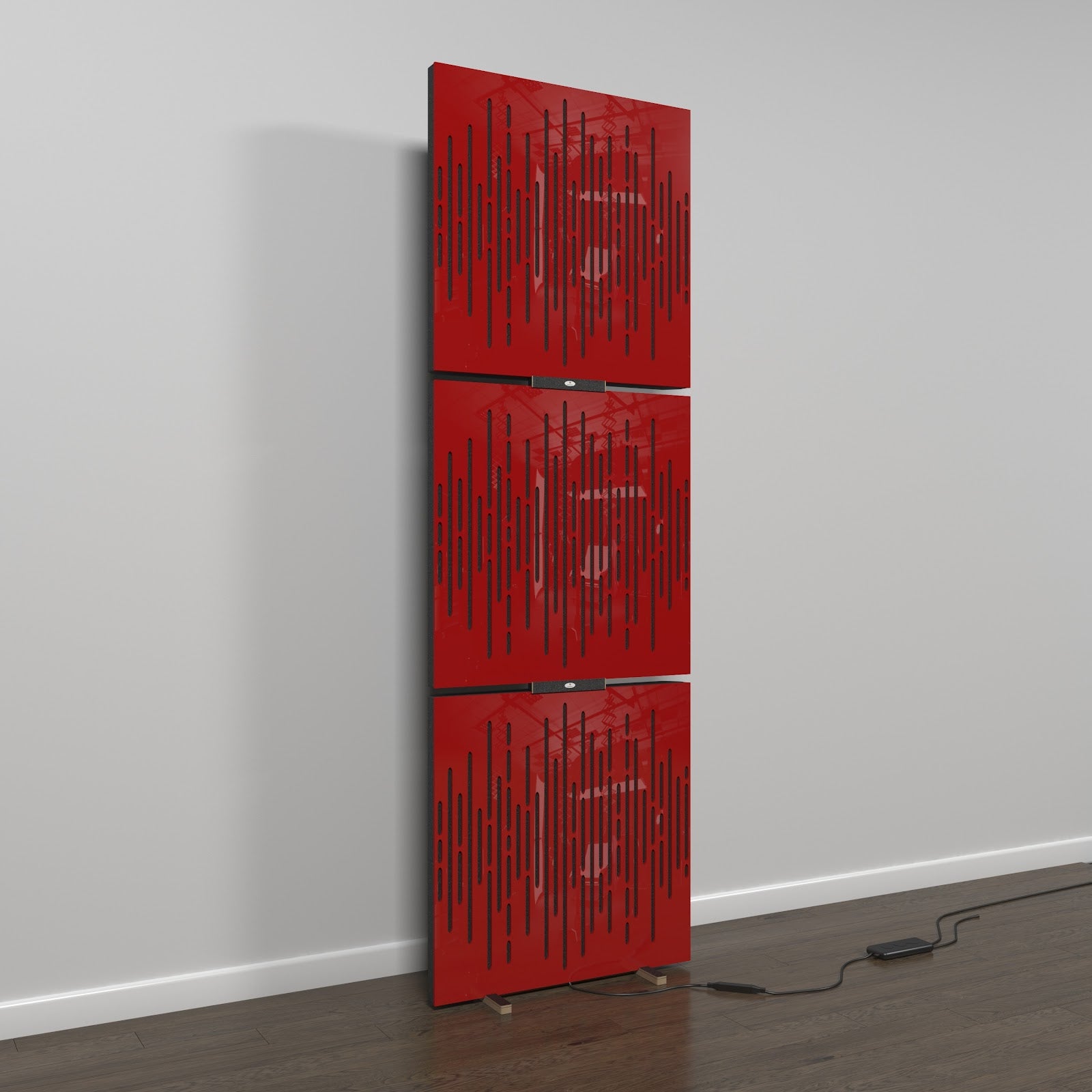 Lot de 3 panneaux acoustiques WAVE avec support de sol et rétroéclairage LED 150x50x5 cm -Plastique perforé et mousse acoustique -Rouge brilliant - 2