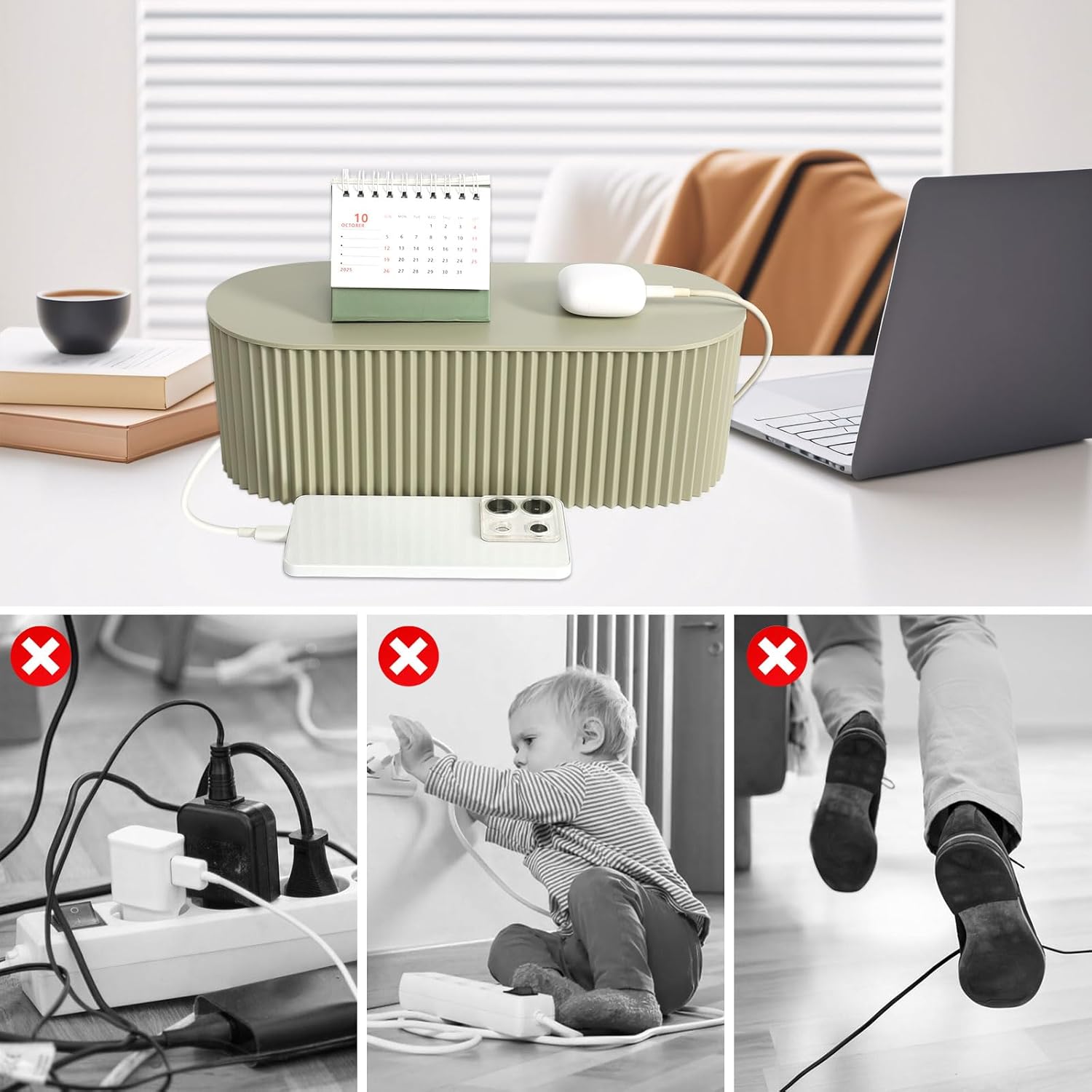 Boîte de Gestion des Câbles, Organisateur avec Couvercle – Cache-Câbles Élégant pour Multiprises et Rangement. - 4