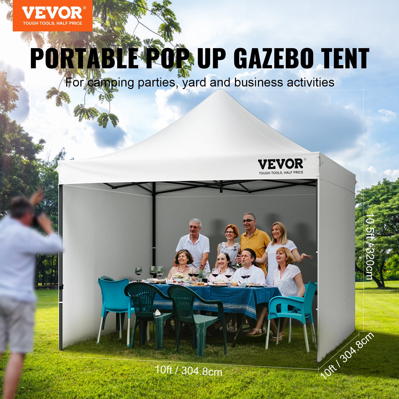 Tonnelle Pop-Up VEVOR 3x3 m avec Parois Amovibles, Imperméable et Résistante UV, avec Sac à Roulettes, Pour Jardin et Terrasse - 2
