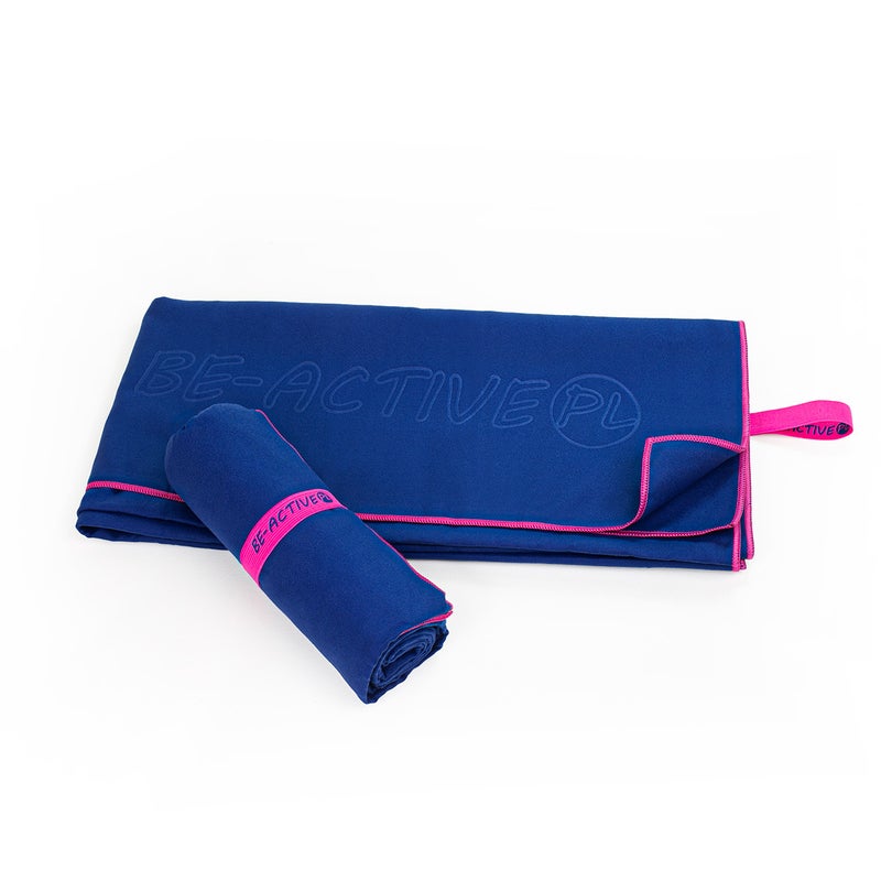 Ręcznik szybkoschnący z mikrofibry 130x80 cm, ręcznik kąpielowy, granatowo-różowy Be-active.pl