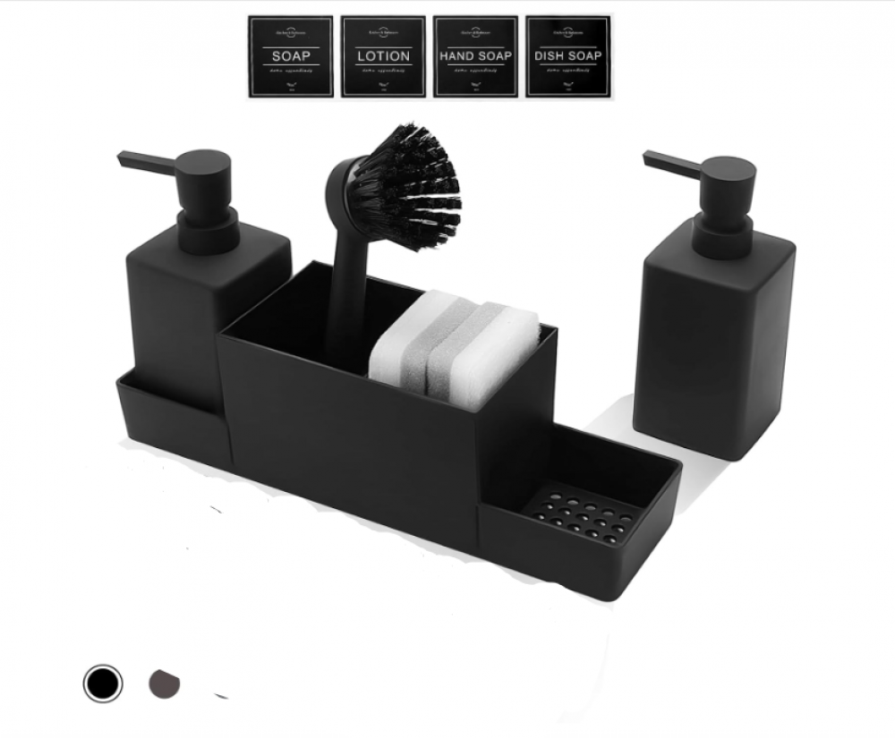 Organizer do zlewu kuchennego na dozownik płynu do naczyń, akcesorium do przechowywania, szczotka do naczyń z dozownikiem płynu, czarny