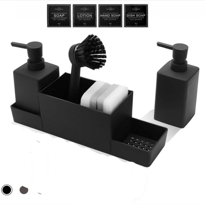Organizer do zlewu kuchennego na dozownik płynu do naczyń, akcesorium do przechowywania, szczotka do naczyń z dozownikiem płynu, czarny