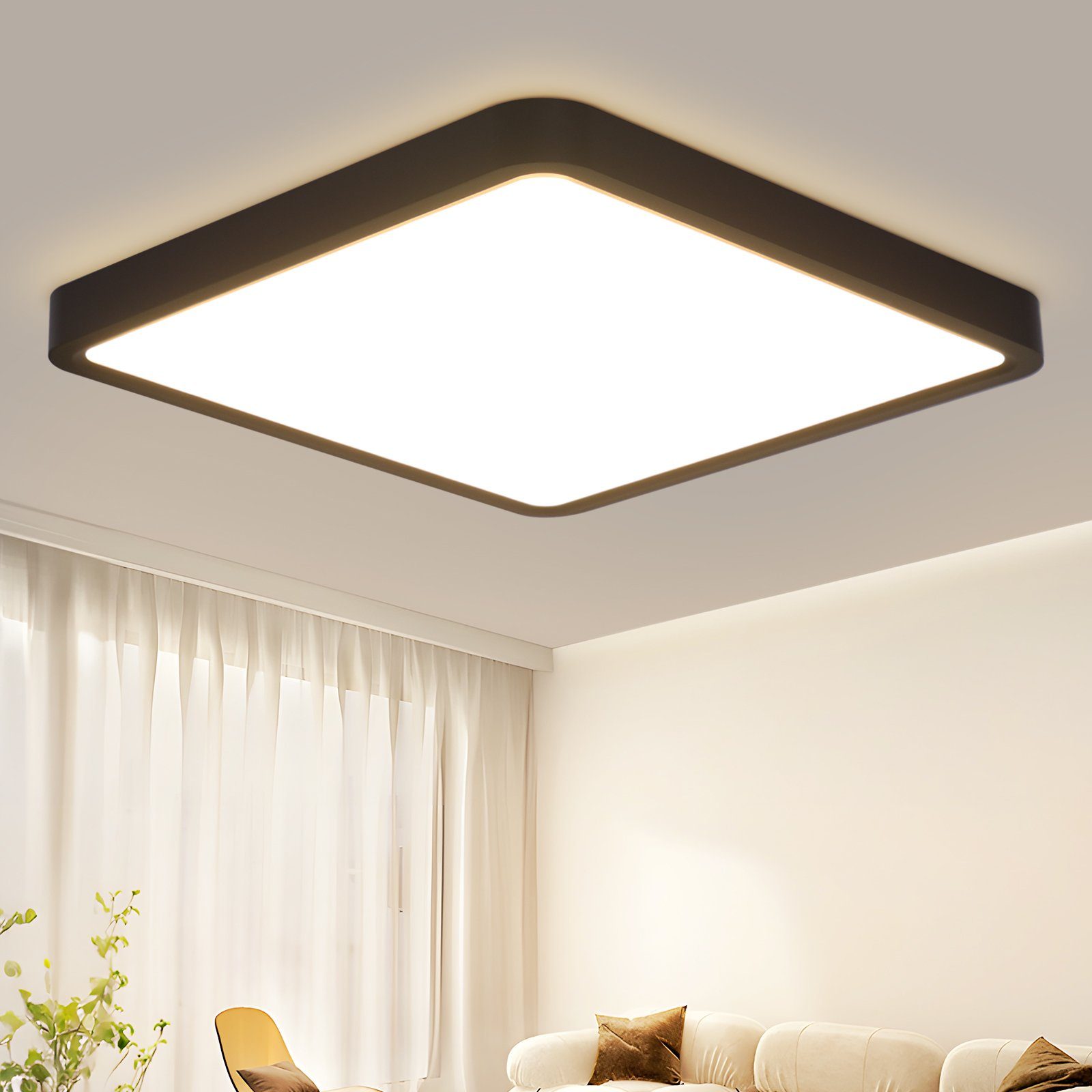 ZMH Lampa sufitowa LED do łazienki - 23 W, czysta czerń, 23 cm, ciepła biel, IP44, sypialnia