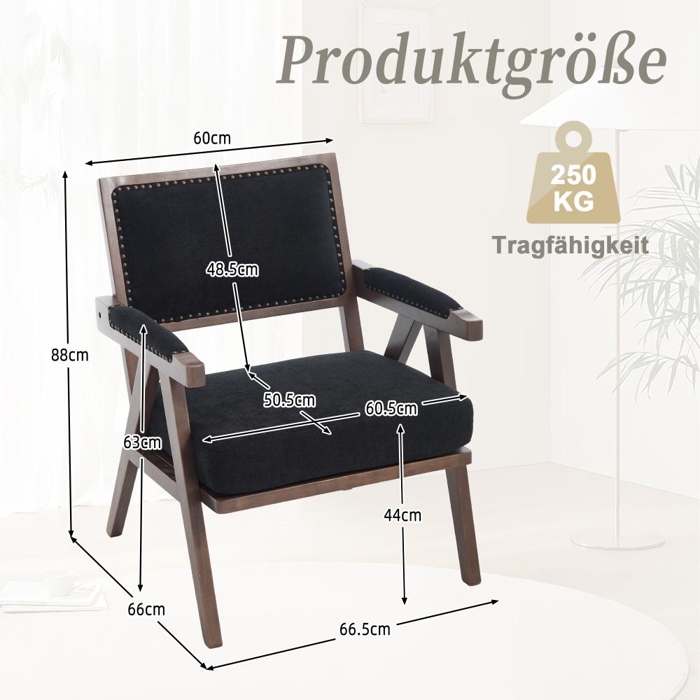 Fauteuil Lounge Tissu Moderne Mid-Century avec Accoudoirs et Cadre Bois pour Salon, Chambre, Bureau - 3