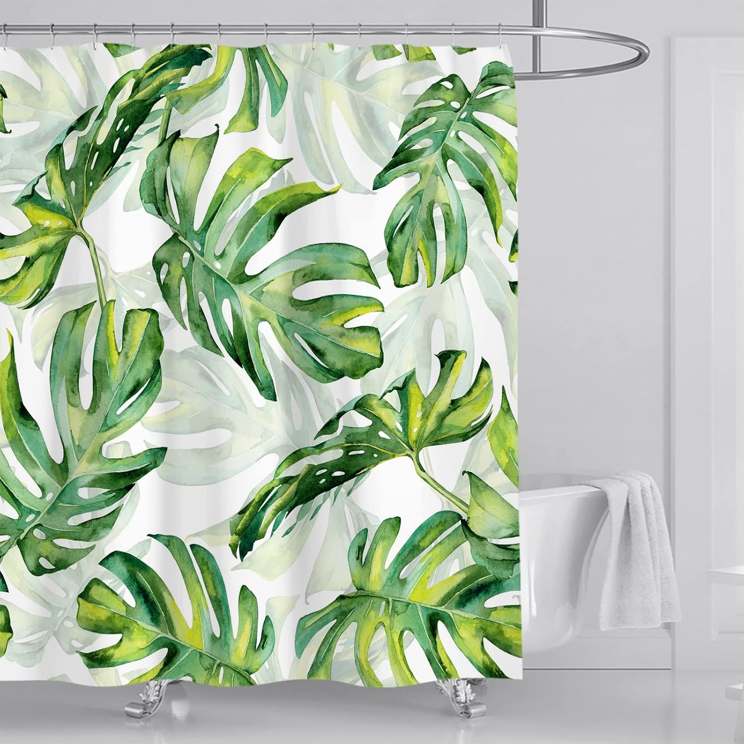 Zasłona prysznicowa anty-pleśniowa z zielonym wzorem liści Monstera, wodoodporna tkanina poliestrowa, 180x180 cm, oryginalny wzór tropikalnej dżungli,
