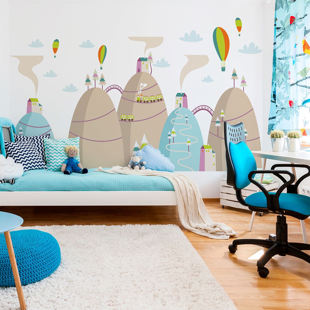 Adesivi mongolfiere montagne scandinave alto - Sticker adesivo - adesivi murali - 70x105cm - 6