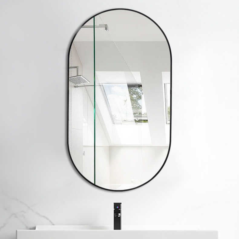Specchio da Bagno, Specchio da Trucco, 50x70 cm, Specchio Ovale con Cornice, Mural e Rotante - Nero - 2
