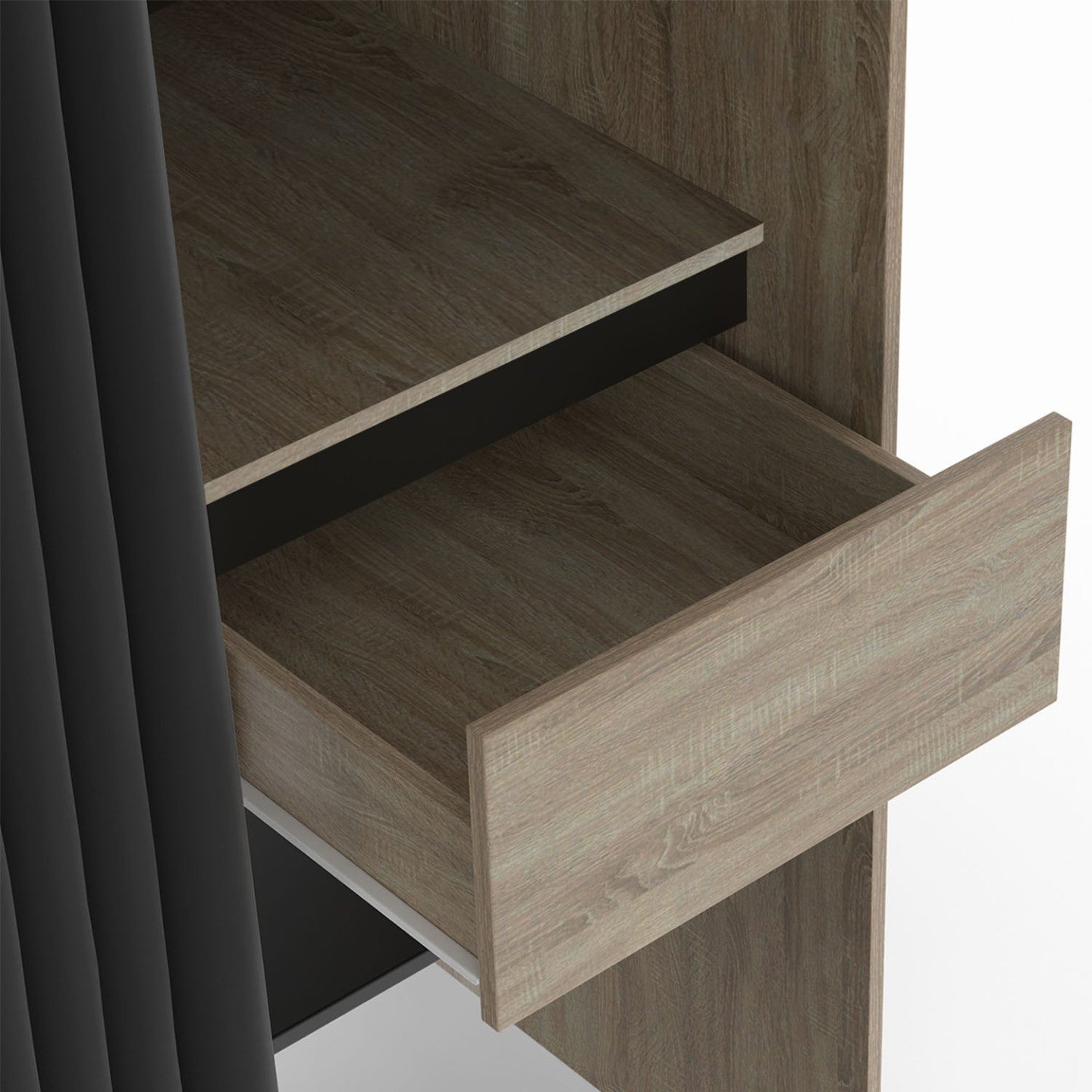 Dressing extensible double XXL MERYL 120/180 cm hêtre avec tiroirs + étagères + penderie + rideau noir - 5
