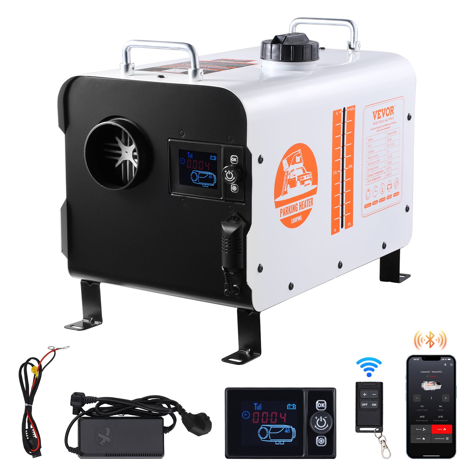 Nagrzewnica powietrza Diesel 12V/24V 8kW Bluetooth Pilot aplikacji Air Diesel VEVOR