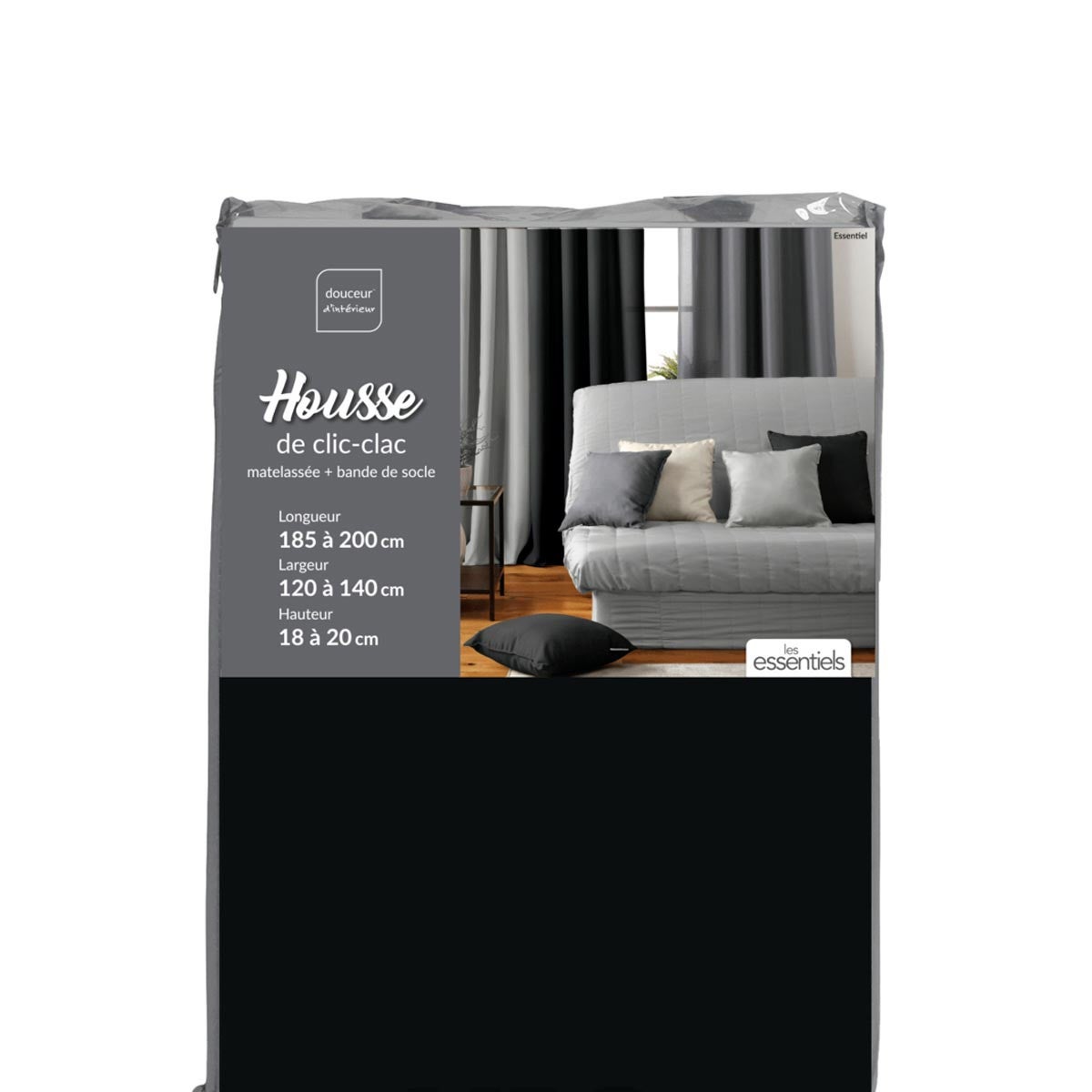 Housse de clic-clac matelassée - Noir - 140x200 cm - Polyester - 5